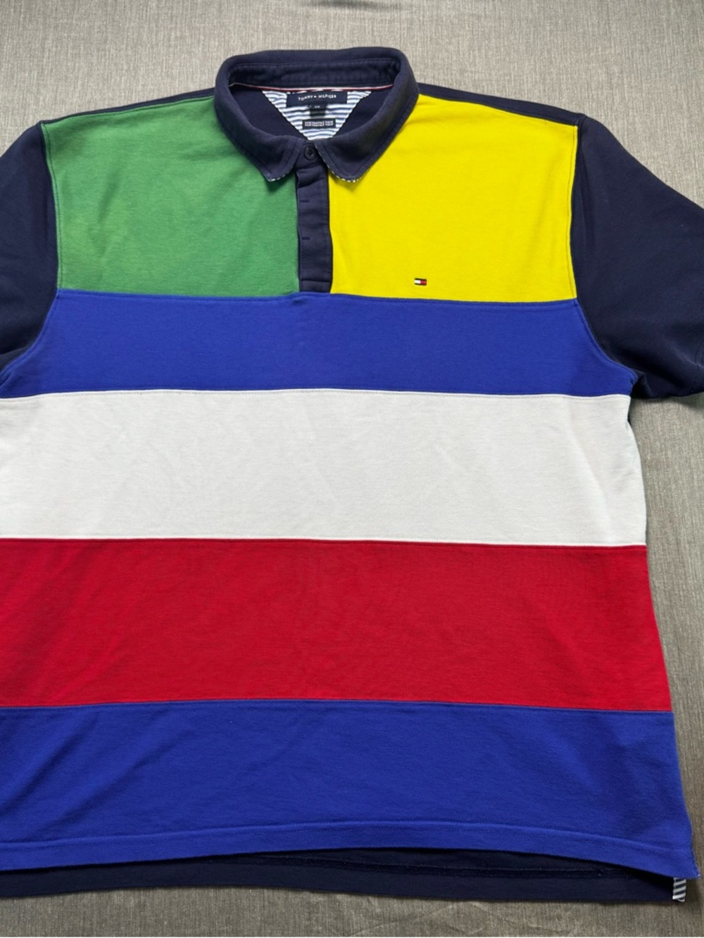 Tommy Hilfiger Polo Men’s Shirt XXL Color Blocked Logo Performance Pique Multi